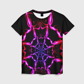 Женская футболка 3D с принтом Паутина в Петрозаводске, 100% полиэфир ( синтетическое хлопкоподобное полотно) | прямой крой, круглый вырез горловины, длина до линии бедер | калейдоскоп | разноцветный | яркий