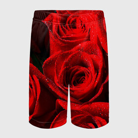 Детские спортивные шорты 3D с принтом Розы в Петрозаводске,  100% полиэстер
 | пояс оформлен широкой мягкой резинкой, ткань тянется
 | красная | роза | роса | цветок