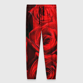 Женские брюки 3D с принтом Розы в Петрозаводске, полиэстер 100% | прямой крой, два кармана без застежек по бокам, с мягкой трикотажной резинкой на поясе и по низу штанин. В поясе для дополнительного комфорта — широкие завязки | красная | роза | роса | цветок