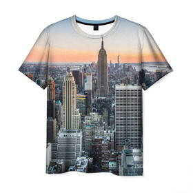 Мужская футболка 3D с принтом Америка в Петрозаводске, 100% полиэфир | прямой крой, круглый вырез горловины, длина до линии бедер | america | empire state building | new york | usa | америка | высотки | мегаполис | нью йорк | сша | штаты
