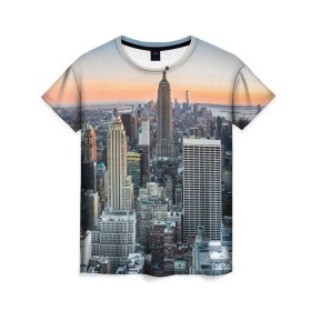 Женская футболка 3D с принтом Америка в Петрозаводске, 100% полиэфир ( синтетическое хлопкоподобное полотно) | прямой крой, круглый вырез горловины, длина до линии бедер | america | empire state building | new york | usa | америка | высотки | мегаполис | нью йорк | сша | штаты