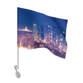 Флаг для автомобиля с принтом Ночная Москва в Петрозаводске, 100% полиэстер | Размер: 30*21 см | город | москва сити | пейзаж