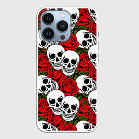 Чехол для iPhone 13 Pro с принтом Черепа в розах в Петрозаводске,  |  | Тематика изображения на принте: music | rock | skull | музыка | рок | череп | черепа