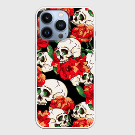 Чехол для iPhone 13 Pro с принтом Черепки и розы в Петрозаводске,  |  | Тематика изображения на принте: music | rock | skull | музыка | рок | череп | черепа
