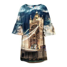 Детское платье 3D с принтом Англия в Петрозаводске, 100% полиэстер | прямой силуэт, чуть расширенный к низу. Круглая горловина, на рукавах — воланы | Тематика изображения на принте: england | europe | london | англия | биг бен | великобритания | высотки | королева | лондон | мегаполис | тауэрский мост | туризм