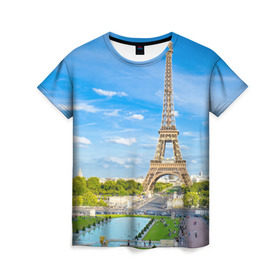Женская футболка 3D с принтом Париж в Петрозаводске, 100% полиэфир ( синтетическое хлопкоподобное полотно) | прямой крой, круглый вырез горловины, длина до линии бедер | france | paris | париж | франция | эйфелева башня
