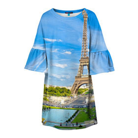 Детское платье 3D с принтом Париж в Петрозаводске, 100% полиэстер | прямой силуэт, чуть расширенный к низу. Круглая горловина, на рукавах — воланы | Тематика изображения на принте: france | paris | париж | франция | эйфелева башня