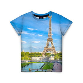 Детская футболка 3D с принтом Париж в Петрозаводске, 100% гипоаллергенный полиэфир | прямой крой, круглый вырез горловины, длина до линии бедер, чуть спущенное плечо, ткань немного тянется | france | paris | париж | франция | эйфелева башня