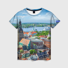 Женская футболка 3D с принтом Рига в Петрозаводске, 100% полиэфир ( синтетическое хлопкоподобное полотно) | прямой крой, круглый вырез горловины, длина до линии бедер | latvia | riga | европа | евросоюз | ес | латвия | отпуск | путешествия | рига | туризм