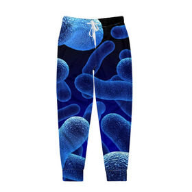 Мужские брюки 3D с принтом Молекула в Петрозаводске, 100% полиэстер | манжеты по низу, эластичный пояс регулируется шнурком, по бокам два кармана без застежек, внутренняя часть кармана из мелкой сетки | Тематика изображения на принте: медицина | микроб | молекула | синяя