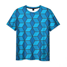 Мужская футболка 3D с принтом Blue cube в Петрозаводске, 100% полиэфир | прямой крой, круглый вырез горловины, длина до линии бедер | Тематика изображения на принте: кубы | паттерн | синий