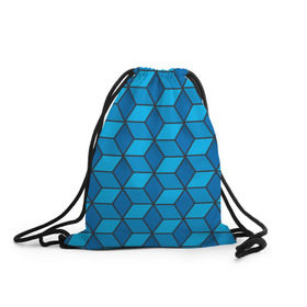 Рюкзак-мешок 3D с принтом Blue cube в Петрозаводске, 100% полиэстер | плотность ткани — 200 г/м2, размер — 35 х 45 см; лямки — толстые шнурки, застежка на шнуровке, без карманов и подкладки | Тематика изображения на принте: кубы | паттерн | синий