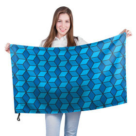Флаг 3D с принтом Blue cube в Петрозаводске, 100% полиэстер | плотность ткани — 95 г/м2, размер — 67 х 109 см. Принт наносится с одной стороны | кубы | паттерн | синий