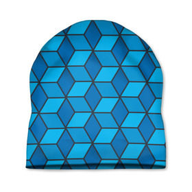 Шапка 3D с принтом Blue cube в Петрозаводске, 100% полиэстер | универсальный размер, печать по всей поверхности изделия | кубы | паттерн | синий