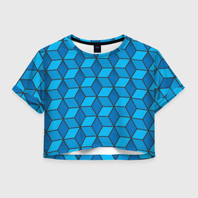 Женская футболка 3D укороченная с принтом Blue cube в Петрозаводске, 100% полиэстер | круглая горловина, длина футболки до линии талии, рукава с отворотами | кубы | паттерн | синий