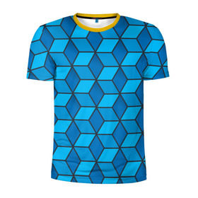 Мужская футболка 3D спортивная с принтом Blue cube в Петрозаводске, 100% полиэстер с улучшенными характеристиками | приталенный силуэт, круглая горловина, широкие плечи, сужается к линии бедра | кубы | паттерн | синий