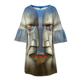 Детское платье 3D с принтом Pink Floyd. The division bell в Петрозаводске, 100% полиэстер | прямой силуэт, чуть расширенный к низу. Круглая горловина, на рукавах — воланы | Тематика изображения на принте: 