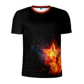 Мужская футболка 3D спортивная с принтом Огненный цветок в Петрозаводске, 100% полиэстер с улучшенными характеристиками | приталенный силуэт, круглая горловина, широкие плечи, сужается к линии бедра | огненный | огонь | пламя | цветок | цветы