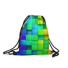 Рюкзак-мешок 3D с принтом Кубики в Петрозаводске, 100% полиэстер | плотность ткани — 200 г/м2, размер — 35 х 45 см; лямки — толстые шнурки, застежка на шнуровке, без карманов и подкладки | Тематика изображения на принте: квадраты | кубики | радуга | разноцветные