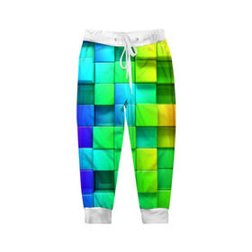 Детские брюки 3D с принтом Кубики в Петрозаводске, 100% полиэстер | манжеты по низу, эластичный пояс регулируется шнурком, по бокам два кармана без застежек, внутренняя часть кармана из мелкой сетки | квадраты | кубики | радуга | разноцветные