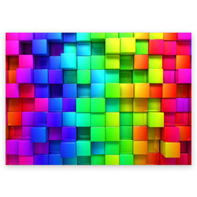 Поздравительная открытка с принтом Кубики в Петрозаводске, 100% бумага | плотность бумаги 280 г/м2, матовая, на обратной стороне линовка и место для марки
 | квадраты | кубики | радуга | разноцветные