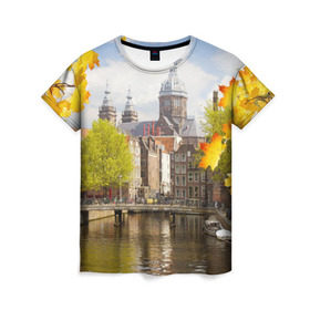 Женская футболка 3D с принтом Amsterdam в Петрозаводске, 100% полиэфир ( синтетическое хлопкоподобное полотно) | прямой крой, круглый вырез горловины, длина до линии бедер | нидерланды | пейзаж