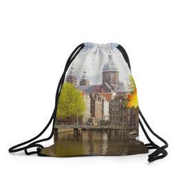 Рюкзак-мешок 3D с принтом Amsterdam в Петрозаводске, 100% полиэстер | плотность ткани — 200 г/м2, размер — 35 х 45 см; лямки — толстые шнурки, застежка на шнуровке, без карманов и подкладки | нидерланды | пейзаж