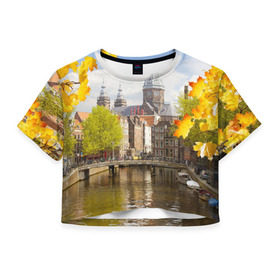 Женская футболка 3D укороченная с принтом Amsterdam в Петрозаводске, 100% полиэстер | круглая горловина, длина футболки до линии талии, рукава с отворотами | нидерланды | пейзаж