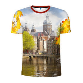 Мужская футболка 3D спортивная с принтом Amsterdam в Петрозаводске, 100% полиэстер с улучшенными характеристиками | приталенный силуэт, круглая горловина, широкие плечи, сужается к линии бедра | нидерланды | пейзаж