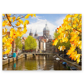 Поздравительная открытка с принтом Amsterdam в Петрозаводске, 100% бумага | плотность бумаги 280 г/м2, матовая, на обратной стороне линовка и место для марки
 | нидерланды | пейзаж