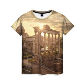 Женская футболка 3D с принтом Рим в Петрозаводске, 100% полиэфир ( синтетическое хлопкоподобное полотно) | прямой крой, круглый вырез горловины, длина до линии бедер | europe | italy | rome | vatican | архитектура | ватикан | европа | италия | папа римский | развалины | рим | руины