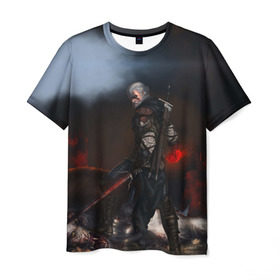 Мужская футболка 3D с принтом Dark в Петрозаводске, 100% полиэфир | прямой крой, круглый вырез горловины, длина до линии бедер | gerald | wild hunt | witcher | ведьмак | геральд | дикая охота | цири