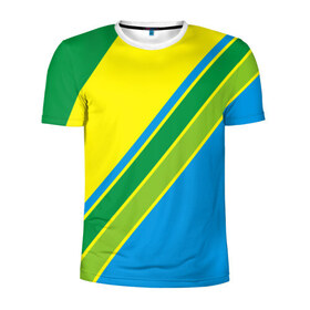 Мужская футболка 3D спортивная с принтом Линии в Петрозаводске, 100% полиэстер с улучшенными характеристиками | приталенный силуэт, круглая горловина, широкие плечи, сужается к линии бедра | абстракция | желтый | зеленый | линии | полоски | полосы | разноцветные | синий | текстура