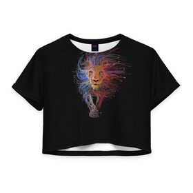 Женская футболка 3D укороченная с принтом Лев в Петрозаводске, 100% полиэстер | круглая горловина, длина футболки до линии талии, рукава с отворотами | leon | арт | зверь | лев | рисунок | царь