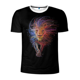 Мужская футболка 3D спортивная с принтом Лев в Петрозаводске, 100% полиэстер с улучшенными характеристиками | приталенный силуэт, круглая горловина, широкие плечи, сужается к линии бедра | leon | арт | зверь | лев | рисунок | царь