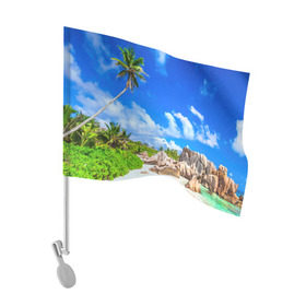 Флаг для автомобиля с принтом Сейшельские острова в Петрозаводске, 100% полиэстер | Размер: 30*21 см | seychelles | восточная африка | индийский океан | каникулы | море | островное государство | отдых | отпуск | пальмы | песок | пляж | приключение | путешествие | рай | сейшелы | сейшельские острова | туризм