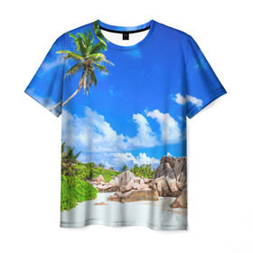 Мужская футболка 3D с принтом Сейшельские острова в Петрозаводске, 100% полиэфир | прямой крой, круглый вырез горловины, длина до линии бедер | Тематика изображения на принте: seychelles | восточная африка | индийский океан | каникулы | море | островное государство | отдых | отпуск | пальмы | песок | пляж | приключение | путешествие | рай | сейшелы | сейшельские острова | туризм