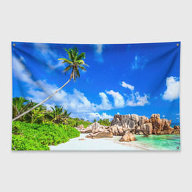 Флаг-баннер с принтом Сейшельские острова в Петрозаводске, 100% полиэстер | размер 67 х 109 см, плотность ткани — 95 г/м2; по краям флага есть четыре люверса для крепления | Тематика изображения на принте: seychelles | восточная африка | индийский океан | каникулы | море | островное государство | отдых | отпуск | пальмы | песок | пляж | приключение | путешествие | рай | сейшелы | сейшельские острова | туризм