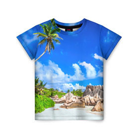 Детская футболка 3D с принтом Сейшельские острова в Петрозаводске, 100% гипоаллергенный полиэфир | прямой крой, круглый вырез горловины, длина до линии бедер, чуть спущенное плечо, ткань немного тянется | Тематика изображения на принте: seychelles | восточная африка | индийский океан | каникулы | море | островное государство | отдых | отпуск | пальмы | песок | пляж | приключение | путешествие | рай | сейшелы | сейшельские острова | туризм