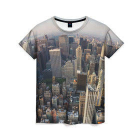 Женская футболка 3D с принтом New York в Петрозаводске, 100% полиэфир ( синтетическое хлопкоподобное полотно) | прямой крой, круглый вырез горловины, длина до линии бедер | america | new york | usa | америка | высотки | мегаполис | нью йорк | столица мира | сша | штаты