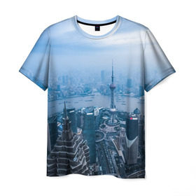 Мужская футболка 3D с принтом Шанхай в Петрозаводске, 100% полиэфир | прямой крой, круглый вырез горловины, длина до линии бедер | asia | china | shanghai | азия | высотки | китай | мегаполис | центр торговли | шанхай