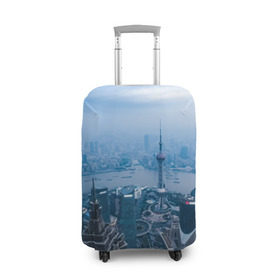 Чехол для чемодана 3D с принтом Шанхай в Петрозаводске, 86% полиэфир, 14% спандекс | двустороннее нанесение принта, прорези для ручек и колес | asia | china | shanghai | азия | высотки | китай | мегаполис | центр торговли | шанхай