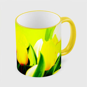 Кружка 3D с принтом Тюльпаны в Петрозаводске, керамика | ёмкость 330 мл | желтый | цветы