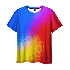 Мужская футболка 3D с принтом Взрыв красок в Петрозаводске, 100% полиэфир | прямой крой, круглый вырез горловины, длина до линии бедер | Тематика изображения на принте: брызги | желтый | красный | синий