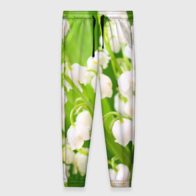 Женские брюки 3D с принтом Ландыши в Петрозаводске, полиэстер 100% | прямой крой, два кармана без застежек по бокам, с мягкой трикотажной резинкой на поясе и по низу штанин. В поясе для дополнительного комфорта — широкие завязки | весна | ландыш | цветок