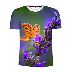 Мужская футболка 3D спортивная с принтом Цветы в Петрозаводске, 100% полиэстер с улучшенными характеристиками | приталенный силуэт, круглая горловина, широкие плечи, сужается к линии бедра | бабочка | лепесток | природа | цветок | яркая