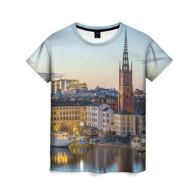 Женская футболка 3D с принтом Швеция в Петрозаводске, 100% полиэфир ( синтетическое хлопкоподобное полотно) | прямой крой, круглый вырез горловины, длина до линии бедер | europe | stockholm | sweden | европа | ес | каникулы | отпуск | стокгольм | туризм | швеция