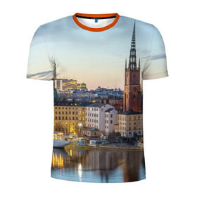Мужская футболка 3D спортивная с принтом Швеция в Петрозаводске, 100% полиэстер с улучшенными характеристиками | приталенный силуэт, круглая горловина, широкие плечи, сужается к линии бедра | Тематика изображения на принте: europe | stockholm | sweden | европа | ес | каникулы | отпуск | стокгольм | туризм | швеция