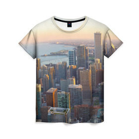 Женская футболка 3D с принтом Нью-Йорк в Петрозаводске, 100% полиэфир ( синтетическое хлопкоподобное полотно) | прямой крой, круглый вырез горловины, длина до линии бедер | america | new york | usa | америка | высотки | мегаполис | нью йорк | столица мира | сша | штаты