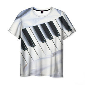 Мужская футболка 3D с принтом Клавиши в Петрозаводске, 100% полиэфир | прямой крой, круглый вырез горловины, длина до линии бедер | белая | клавиши | музыка | пианино | черная